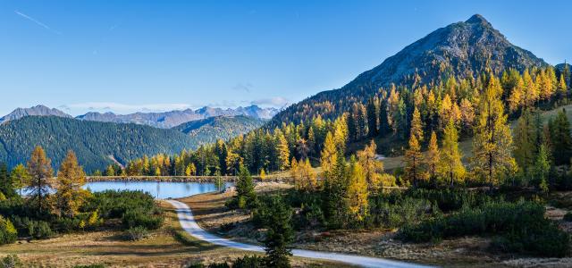 alpine lake and road